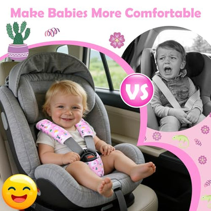 3 Pcs Car Seat Stroller Straps Pads for Baby, Newborn Soft Shoulder Strap and Crotch Covers, Universal Shoulder Straps Pads for Car Seat, Pushchair, High Chair (Pink Alpaca) - color: Pink Alpaca