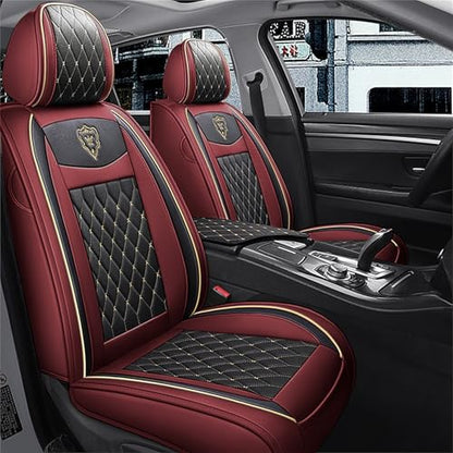 SanQing Car Seat Covers Full Set, Super Luxurious Heavy Universal Duty Waterproof Leather Automotive Vehicle Cover for Cars SUV Pick-up Truck, Non-Slip Seat Pink Car Accessories (Full Set/Wine Red) - color: Full Set/Wine Red