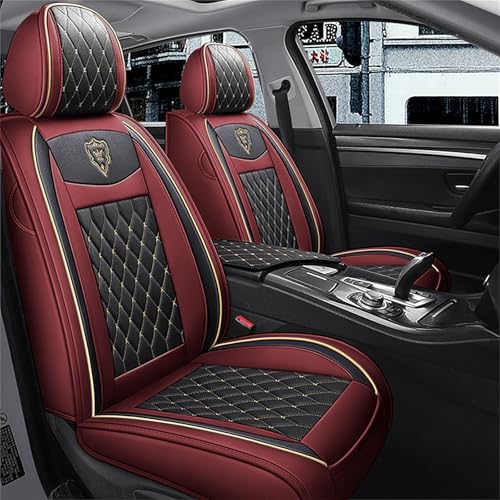 Car Seat Covers Full Set, Super Luxurious Heavy Universal Duty Waterproof Leather Automotive Vehicle Cover for Cars SUV Pick-up Truck, Non-Slip Seat Pink Car Accessories (2 PCS Front/Wine Red) - color: 2 PCS Front/Wine Red