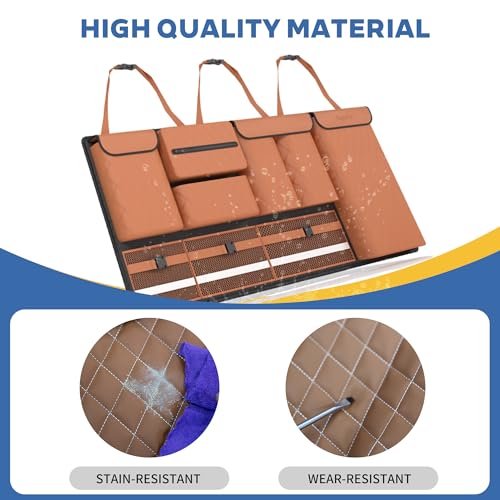 Backseat Hanging Organizer with Large Storage Bags | PU Leather, Large Capacity | Adjustable Straps, Waterproof & Collapsible | Universal Fit for SUVs, Sedans & Trucks | Brown, 37.8" x 18.1" - P810 - color: Leather-Brown