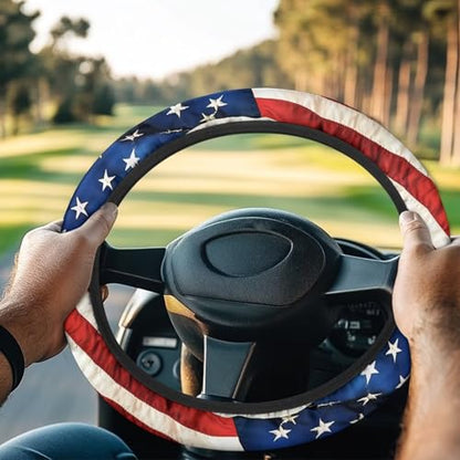 American Flags Golf Cart Steering Wheel Cover Fit 13-14 Inch Car Anti-Slip Car Accessories Steering Wheel Cover Odorless Breathable Wrap Cover Sweat Absorption - color: American Flags