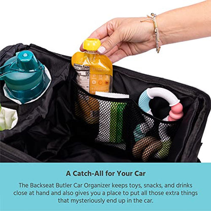 J.L. Childress Backseat Butler Car Seat Organizer for Kids - Essential Car Ride Accessories for Travel & Road Trips, Storage Organization for Front, Back, & Passenger Seats, 10 Pockets - Black