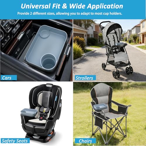 Car Seat Snack Tray for Toddlers, Reduces Mess Square Travel Tray Cup Holder Snack Tray, Durable Car Food Tray for Kids, Universal Fit Kids Travel Road Trip Essentials(Gray) - color: Gray