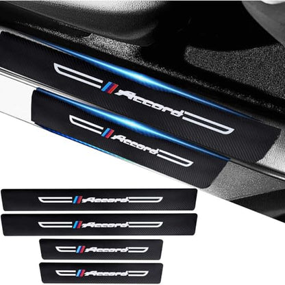 4PCS Carbon Fiber Leather Car Door Sill Protectors,Black Car Door Sill Scuff Plate,Front & Rear Car Door Threshold Guards