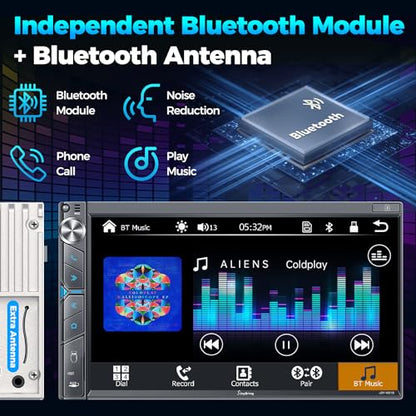 SJoyBring Upgrade Wireless Double Din Car Stereo with Apple Carplay, Android Auto, Dash Cam, Bluetooth, 4-Channel RCA, 2 Subwoofer Ports, 7" HD Capacitive Touchscreen Car Radio, 60W*4, Backup Camera - color: Black Wireless Car Stereo with Dash Cam