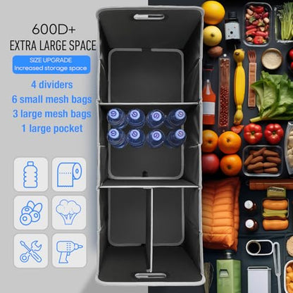 XL Car Trunk Organizer, 4 Compartments, 94L Capacity, Oxford Polyester 600D Material, Easy Fold and Store, Prevents Sliding - size: XL Storage Box -80