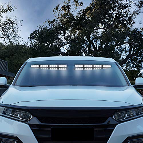 ASPL 32LED Visor Lights 26 Flash Patterns Windshield Emergency Hazard Warning Strobe Beacon Split Mount Deck Dash Lamp With Extend Bracket (White) - color: White