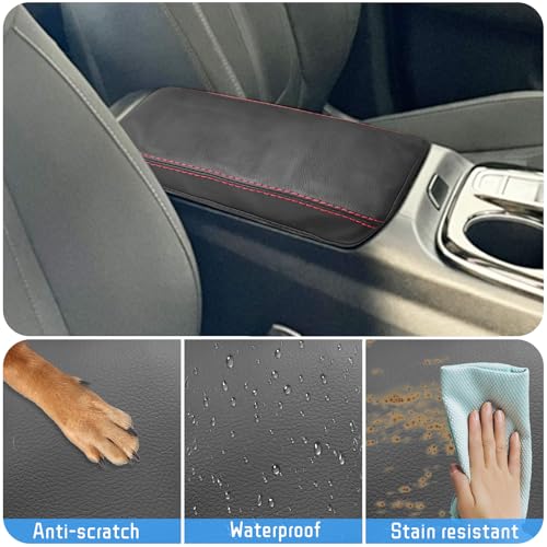QianBao Compatible with Hyundai Tucson 2022 2023 2024 Leather Armrest Box Center Console Cover Middle Console Cover Protector Red Stitches