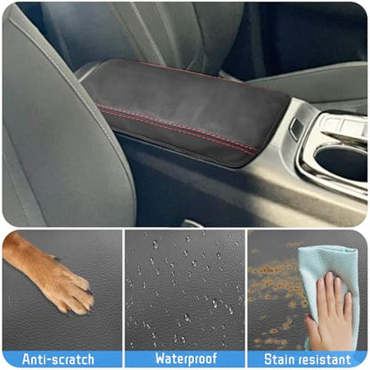 QianBao Compatible with Hyundai Tucson 2022 2023 2024 Leather Armrest Box Center Console Cover Middle Console Cover Protector Red Stitches