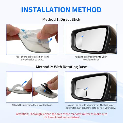 2 PCS Car Blind Spot Mirror, HD Frameless Convex Glass Angle Adjustable, Self-adhesive Back Auxiliary Reverse Mirror Wide Angle Side Mirrors Universal Car Exterior Accessories (Rectangle) - size: Rounded Rectangle