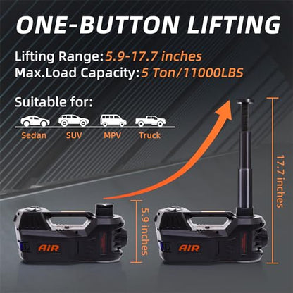 STANDTALL Electric Car Jack Kit 5 Ton 12V Hydraulic Jack Automatic Lift for Car with Impact Wrench and Tire Inflator Pump for SUV Sedan Truck Change Tires Garage Repair Road Emergency - color: Black Jack+Impact Wrench