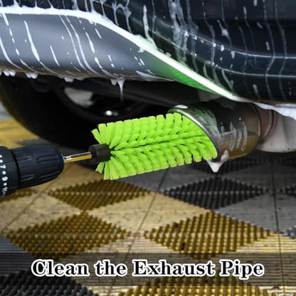 Drill Brush for Car Wheel and Bottle, Highly Dense and Durable Car Cleaning Brush for Wheels, Rims, Engines, Exhaust, Bottle - color: 1 Pack Green