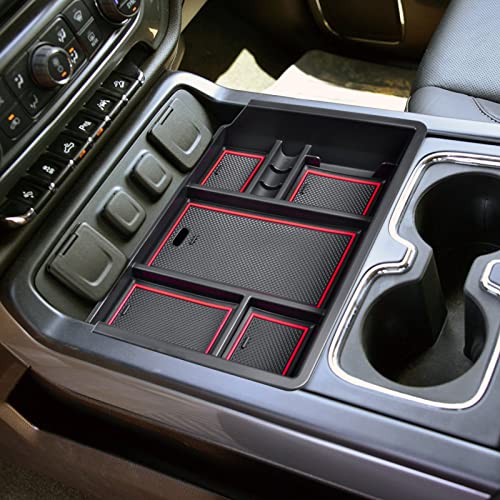 EDBETOS Console Organizer Compatible with 2014-2018 Chevy Silverado/GMC Sierra 1500 and 2015-2019 Silverado/Sierra 2500HD/3500HD Accessories Compartment Insert Tray - Full Console w/Bucket Seats ONLY - color: Red Trim