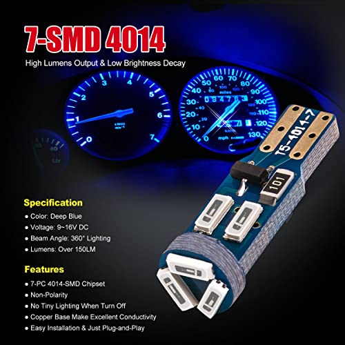High Bright Deep Blue T5 37 74 PC74 PC37 LED Bulb with Twist Lock Socket for Dashboard Instrument Panel Gauge Cluster Light and Map Vanity Mirror Glove Box Indicator Light - color: Deep Blue