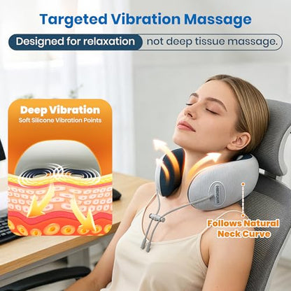 Medicane Neck Travel Pillow with Massage, Neck Pillows with Heat & Gentle Vibration Massage with Ergonomic Foam, Perfect for Airplane, Car, Office, Home, Pain Relief,Sleeping,Traveling,Long Flight - color: Blue