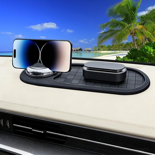 Car Dash Anti-Slip Pad, 3-in-1 Rotatable Dash Non-Slip Mat with Phone Holder & Temporary Parking Number, Multifunctional Dashboard Grip Mat for Key Gadgets, Universal Fit (Gray/Silver) - color: Gray/Silver