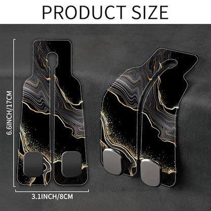 1 Pack Car Seat Headrest Hooks for Purses Abstract Black Golden Marble Bag Purse Holder for Car with Double Metal Hooks Car Purse Hanger Hanging Accessories - color: Abstract Black Golden Marble
