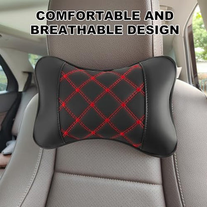 2 Pack Car Neck Pillow PU Leather Automotive Headrest Pillow for Car Support Neck Pain Relief Universal Car Pillow (Red Black) - color: Red Black
