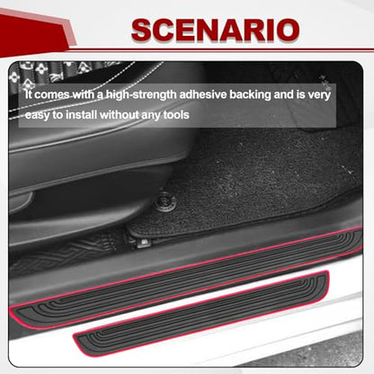 4PCS Car Door Sill Protector, Anti-Scratch & Waterproof Auto Door Edge Step Threshold Protection, Car SUV Automobile Universal Rubber Scratch Resistant Exterior Accessories (Black/Red)