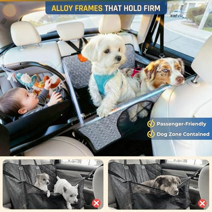 Dog Car Seat for Large Medium Dogs | Waterproof Dog Seat Cover for Back Seat with Hard Bottom | Alloy Twist-Lock Rods | 3 Mesh Windows | Removable Fleece Mat | Cars, SUVs, Trucks (Grey) - color: Grey