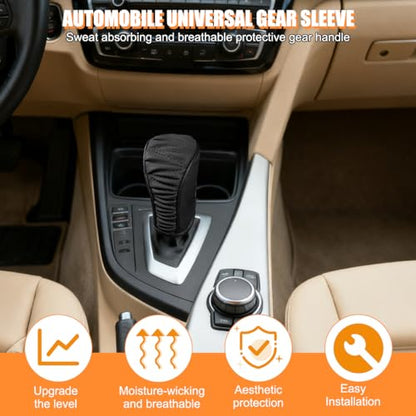 Zpana Car Gear Shift Knob Cover, Leather Automatic Vehicle Shifter Knob Protector, Anti-Slip Auto Interior Gear Stick Lever Handle Protection Cover, Universal for SUV, Sedan, Truck (Black) - color: Black