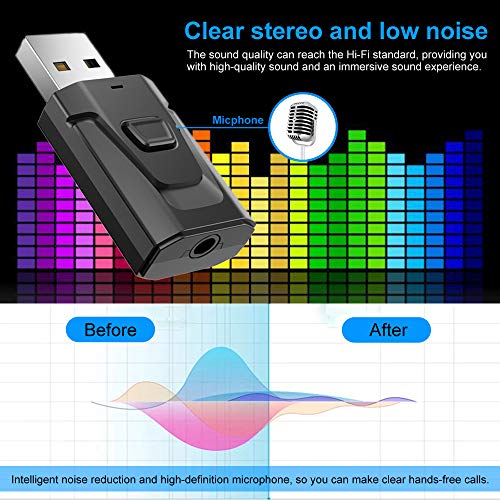 Bluetooth Car Aux Adapter, Wireless 5.0 Stereo Music Receiver Noise Cancelling Hands-Free Car Kits, Mini 3.5mm Jack Audio Adapter Transmitter for Car/Home Stereo, Speakers, PC, TV More Audio System