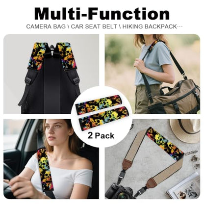 2Pcs Soft Auto Seat Belt Cover Pad Graffiti Skull Halloween Colorful Car Seatbelt Shoulder Cushion for Comfortable Driving, Compatible with All Cars' Seatbelt and Backpack Straps - color: Skull