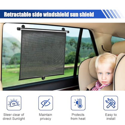 2PCS Car Side Window Sun Shade for Baby/Kids- 18"×14" Retractable Roller Car Window Shade with Suction Cups - Blocks Heat and UV Rays Glare Protection- Baby Travel Accessories for Cars (Black) - color: Black