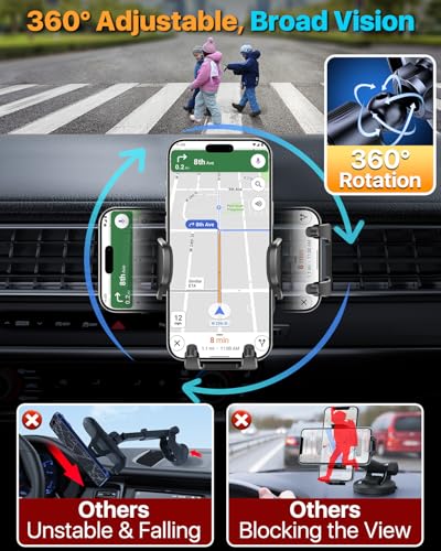 HTU 【Military-Grade Car Phone Holder,【Strongest & Longest Steel-Hook】 Car Vent Mount, Handsfree 360° Adjustable Automobile Cradle Air Clip Stand for iPhone 17 16 15 14 Pro Max Samsung (Light Blue) - color: Light Blue