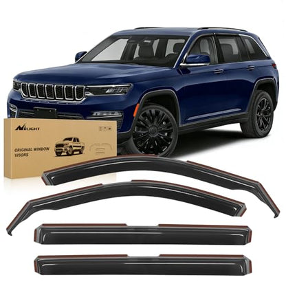 Nilight in Channel Rain Guards for Jeep Grand Cherokee L (3-Row Model Only) 2021-2025 Side Window Deflectors Vent Visors, Smoke Tint, Car Window Shade for Rain/Snow, Reduce Wind Noise, 4PCS - size: Grand Cherokee L 2021-2024