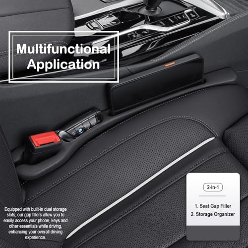 Car Seat Gap Filler Plug Strip 2 Pack, No-Drop Carseat Side Gap Filler Organizer Catcher with Dual Storage & Seatbelt Slot,Universal Fit Fill The Gap Between Seats & Console for Car SUV Truck, Black - color: Black, EVA