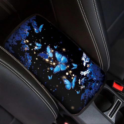 Dreaweet Car Armrest Cover Blue Butterfly Car Accessories Center Console Cover with Pockets,Soft Arm Rest Cover for Car SUV Truck Sedan Van - color: Blue Butterfly