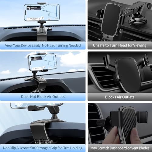 Multifunctional Car Dashboard Mobile Phone Holder, 360 Degree Rotation Universal Dash Clip Cellphone Mount for 4-7 inch Smartphones (Black)