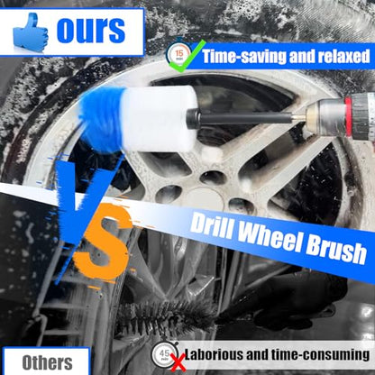 Wheel Brush Kit, Soft Drill Wheel Cleaner Brush, Tire Brush, Detailing Brush, and Detailing Pads, No Scratches Car Wheel Cleaning Kit for Wheels, Tire, Rims, Engines, Exhaust(Blue + White 9 Pk) - color: Blue + White 9 Pk