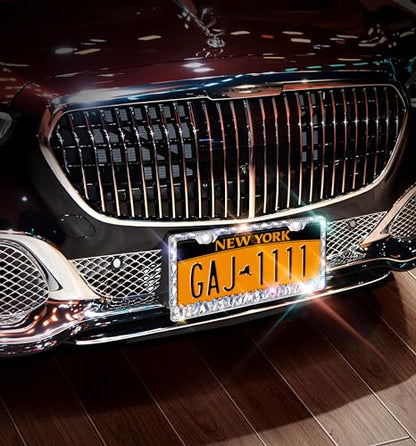 Rhinestone License Plate Frames 1 Pack Sparkly Glitter Bedazzled License Plate Frame Bling License Plate Holder Cover - High End Gift Box Packaging Bling Car Accessories for Women - color: CPJ-03-white-1pack