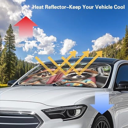 Raccoon Car Sun Shade Windshield Foldable Removable Automotive Accessories Auto Interior Protector Reflect UV Sun and Heat and Protect Your Car - color: Raccoon