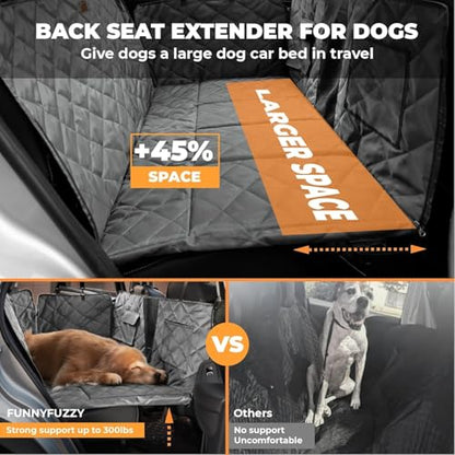 FUNNY FUZZY Dog Car Seat Cover, Back Seat Extender for Dogs - 420Lb Hard Bottom Waterproof Pet Car Seat Cover, 600D Heavy Duty Pet Hammock with Non-Slip Bottom for Cars, SUV, Trucks - color: Grey