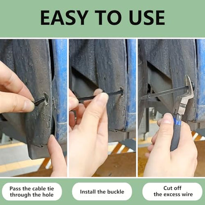 150PCS Nylon Universal Cable Tie Buckles, UV Resistant Automotive Zipper Clips, Self Locking Rivet Zip Ties for Automotive, Office & Household Use