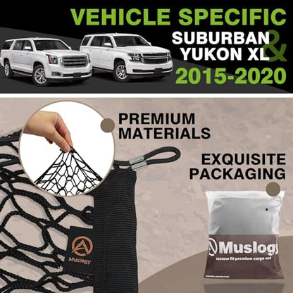 Muslogy Truck Bed Cargo Net Trunk Netting Compatible with 2015-2020 Chevy Suburban | GMC Yukon XL Accessories, Pickup Cargo Organizer SUV Sedan Storage Net w/Heavy Duty Carabiners - style: 2015-2020 Suburban & Yukon XL