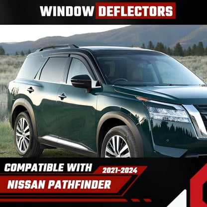 Tape-On Rain Guards Compatible with Nissan Pathfinder 2021-2024 Black Extra Durable Shatterproof Side Window Deflectors, Vent Window Visors, Wind Deflectors - 4 PCS - size: Fit for Nissan Pathfinder 2021-2024 Tape On