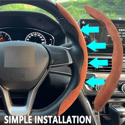 Steering Wheel Cover, Universal Suede/Carbon Fiber Anti-Slip Breathable Segmented Steering Wheel Cover for Men/Women, Universal Fit for 99% Car Steering Wheel (Suede-Brown) - color: suede-Brown