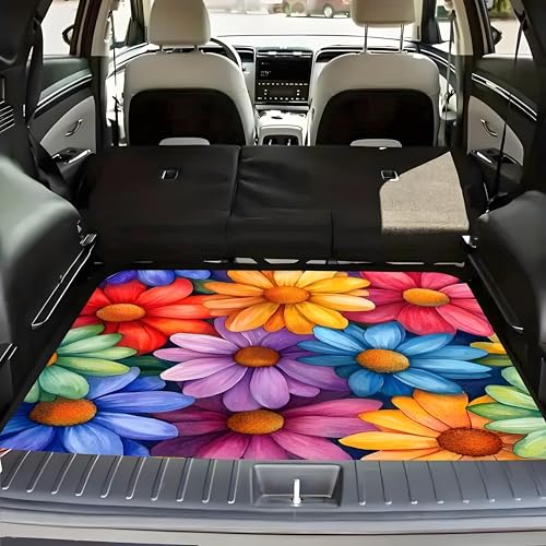 Universal Car Trunk Mat 29" x 39", Multicolor Floral All Weather Durable Cargo Mat Protector for SUV, Truck, Van | Stylish Cargo Liner Cover Leopard Print Car Accessories - color: Multicolor Floral