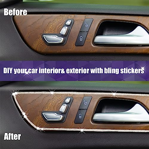 Frienda 2 Rolls 30 Ft Bling Car Trim Self Adhesive Glitter Crystal Rhinestone Car Interior Exterior Accessories Rhinestone Strips Diamond Stickers Roll for Women Auto Dashboard Diamond DIY Decor
