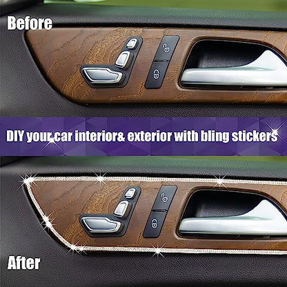 Frienda 2 Rolls 30 Ft Bling Car Trim Self Adhesive Glitter Crystal Rhinestone Car Interior Exterior Accessories Rhinestone Strips Diamond Stickers Roll for Women Auto Dashboard Diamond DIY Decor