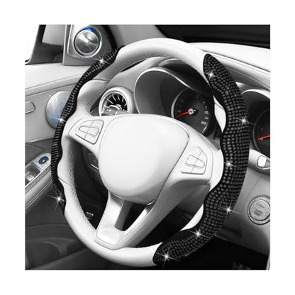 Bling Car Steering Wheel Cover, Rhinestones Non-Slip 15 Inches Vehicle Wheel Cover, Diamond Sparkling Steering Protector for Women Girls, Universal Automotive Accessories (Black) - color: Black