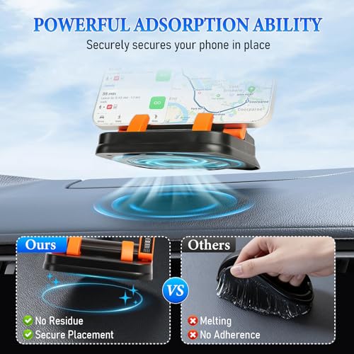 Car Phone Holder 360 Degree Rotation, Suitable for car Navigation in-car Dashboard, Ultra-Strong Suction Cup Phone Mount, Horizontal and Vertical Screen Adjustment Angle (Black) - color: Black