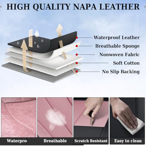 Coverado Car Seat Covers, Back Seat Cover, Rear Car Seat Cover, 3-Pieces Waterproof Car Seat Cushion, Car Seat Protector, Faux Leather Seat Cover Seat Protector Universal Fit Most Cars, Black&Pink - color: Black&Pink
