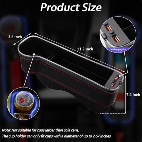 Car Seat Gap Filler Organizer, 2 Pack Multifunctional Car Seat Organizer, 7 Colours Changing LED Car Seat Seam Filler, Auto Console Side Storage Box with Cup Holders(BLACK) - color: BLACK