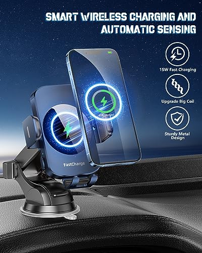 BothLin Wireless Car Charger, Fast Charging Phone Holder 3 in 1 Phone Mount Auto Clamping Car Accessories Compatible with iPhone 17 16 15 14 13 12 11 Xs XR, Samsung S23 Ultra S22 S21 S20(Deep Blue) - color: Deep Blue