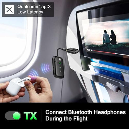 Premium Airplane Bluetooth 5.4 Transmitter Adapter,Supports 2 AirPods/Headphones 2-in-1 Bluetooth Transmitter Receiver with aptX Low Latency,Wireless Adapter for Flight,TV,Gym,Tablets Car Stereo - color: Black